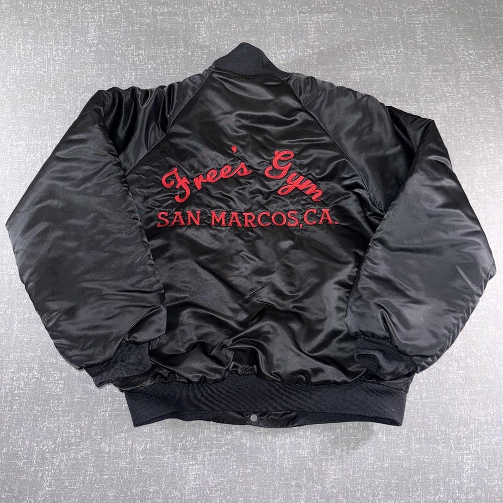 Vintage Hartwell Bomber Jacket Mens Medium Black Satin Free's Gym San Marcos CA